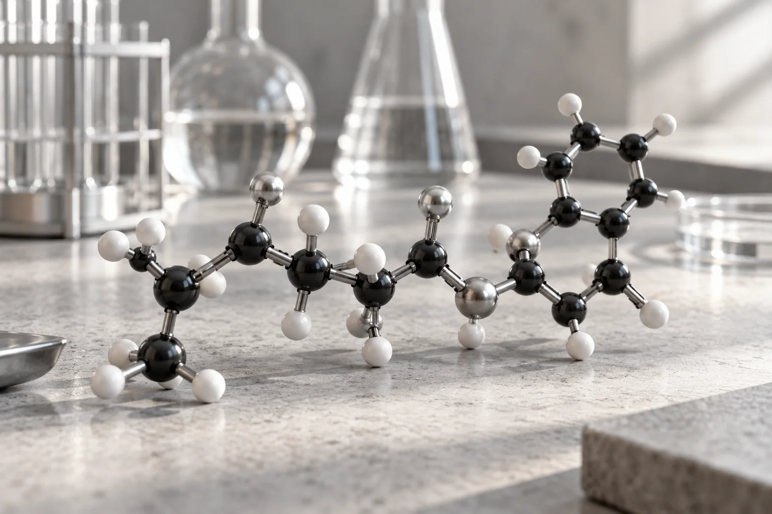 Molecular model on a laboratory bench